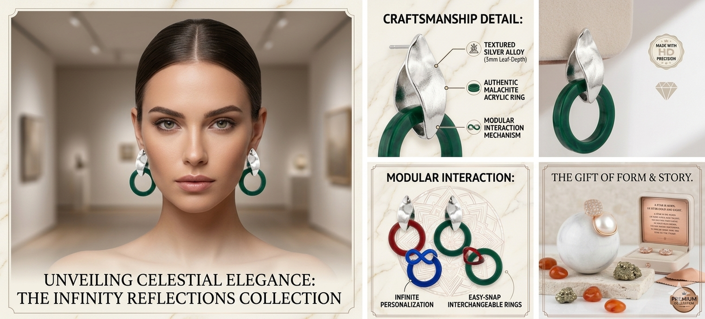 Malachite & Silver Modular Drop Earrings ā Textured Silver-Finished Geometric Post with Detachable Faux Malachite Acrylic Ring, Versatile 2-in-1 Interlocking Statement Earrings for Women
