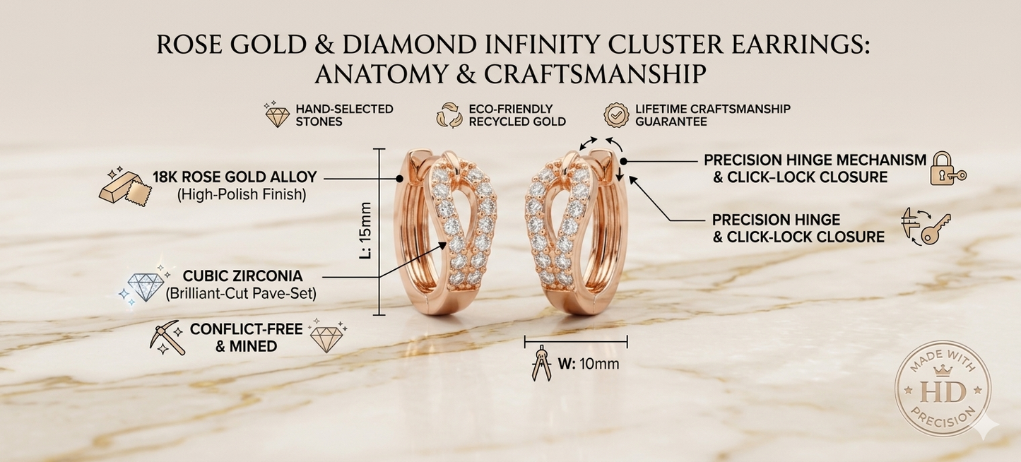 Rose Gold Infinity Hoop Earrings for Women – Cubic Zirconia Pave Huggie Earrings with Click Lock Closure, Elegant Minimalist Jewelry for Party & Daily Wear
