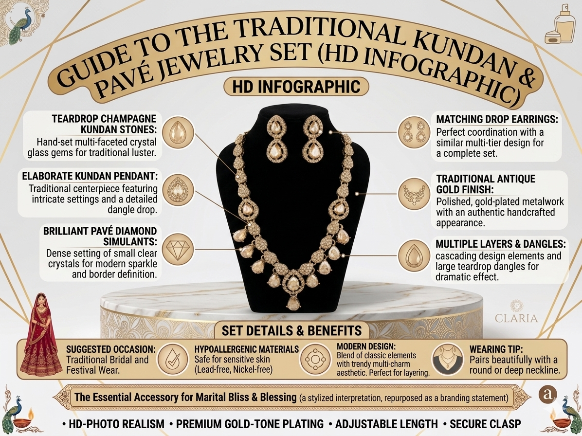 Aura Precision Bridal Jewelry Set for Women Kundan Necklace Set with Choker, Jhumka Earrings, Matha Patti, Haath Phool & Bangles for Wedding & Party Wear
