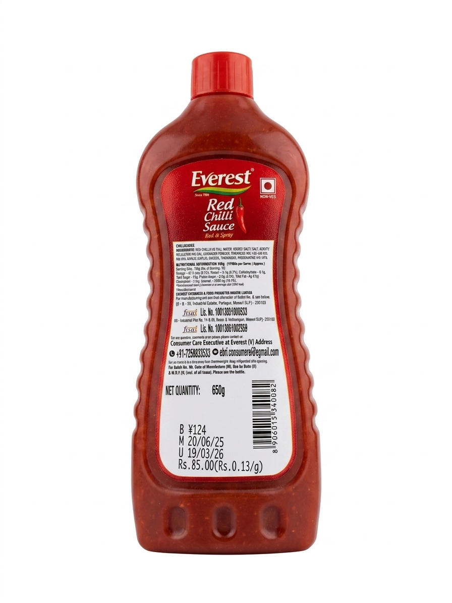 Everest Red Chilli Sauce 650g | Hot & Spicy Red Chili Sauce | Tangy & Flavorful Condiment | Perfect for Snacks, Momos, Noodles & Stir-Fry | 100% Vegetarian