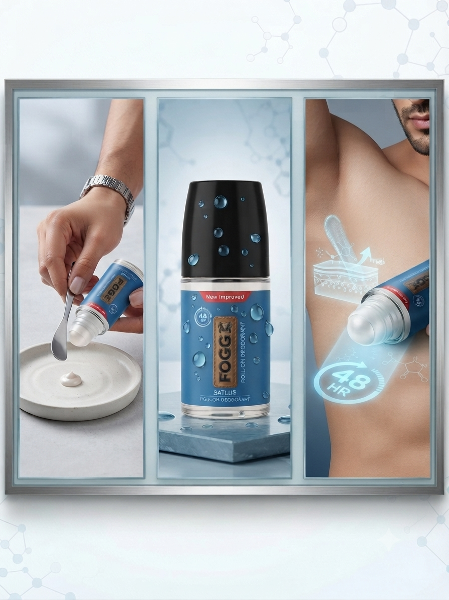 FOGG Sattlus Roll On Deodorant for Men, Antiperspirant & Deodorant, 24 Hour Odour Protection, Quick Dry Non-Sticky Formula, Alcohol-Free, 50ml