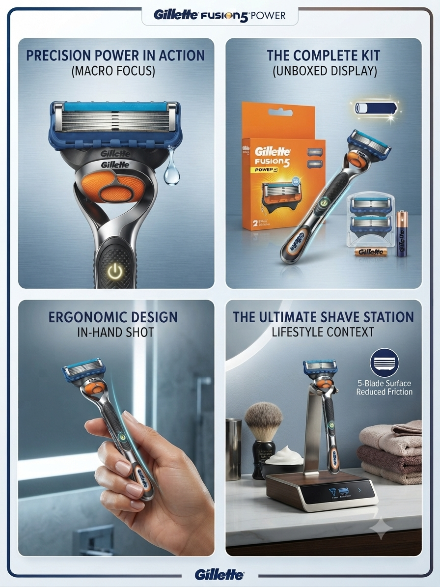 Gillette Fusion5 Power Razor for Men, 5-Blade Power Shaving System with Lubrastrip, Precision Trimmer, Ergonomic Power Handle, 1 Razor + 2 Cartridges