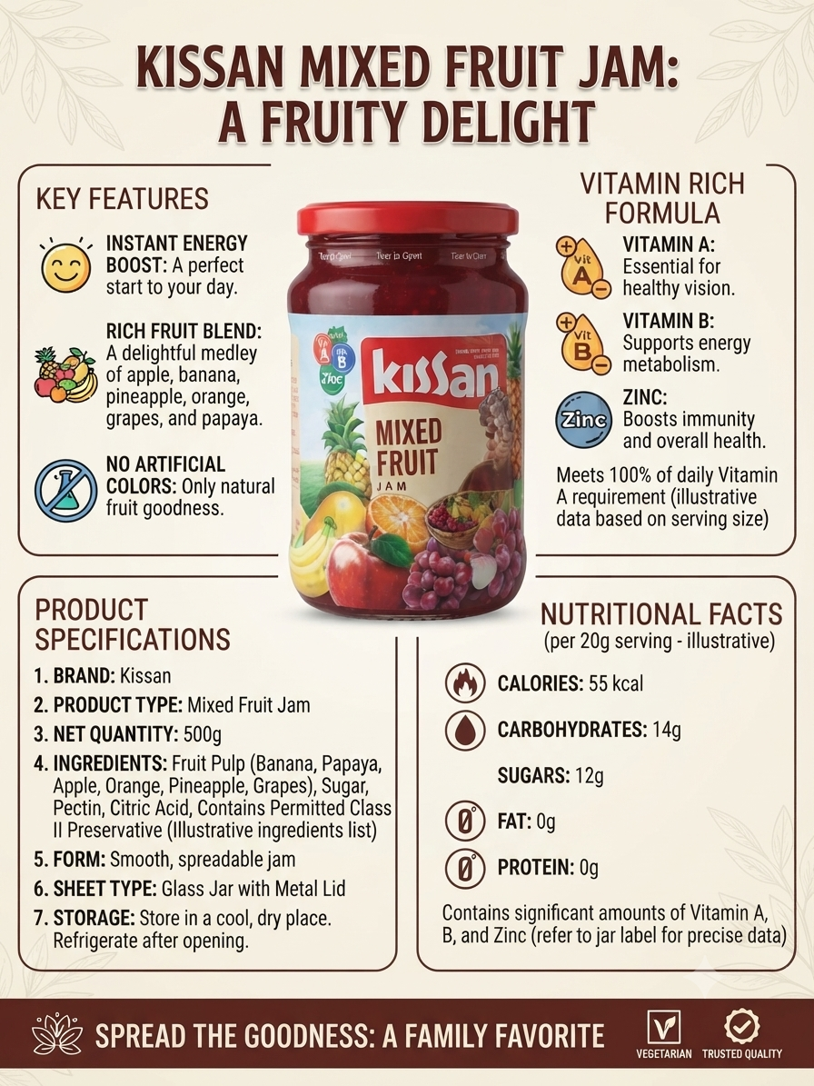 Kissan Mixed Fruit Jam, Fruity Spread with Mixed Fruit Blend, Smooth & Spreadable, 500g
