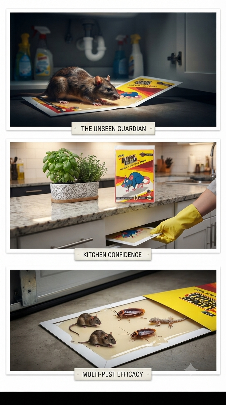 LAXMAN REKHAA Mouse & Rat Glue Traps, Strong Sticky Glue Boards with Peanut Butter Scent, Ready-to-Use Non-Poisonous Pest Trap for Mice, Rats, Cockroaches & Lizards, Home & Office Pest Control