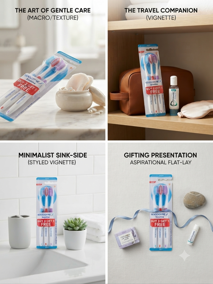 Sensodyne Sensitive Soft Toothbrush, 3 Pack | Soft Bristles for Sensitive Teeth & Gums | 3D Cleaning Head | Ergonomic Handle | Blue, Red & Purple