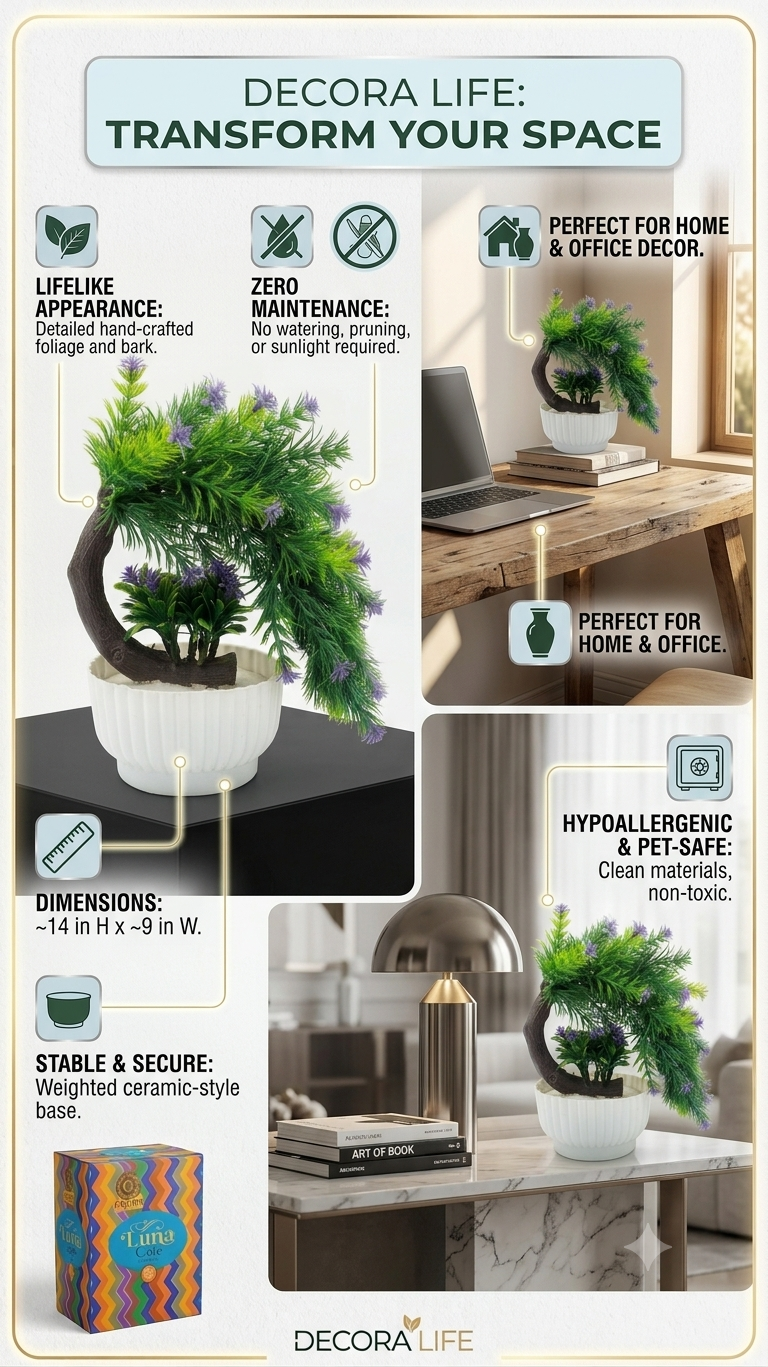 Artificial Potted Plant for Home Decor, Faux Greenery Plant with Realistic Leaves, Maintenance Free Decorative Plant for Living Room, Bedroom, Office, Table & Shelf, 14 Inch