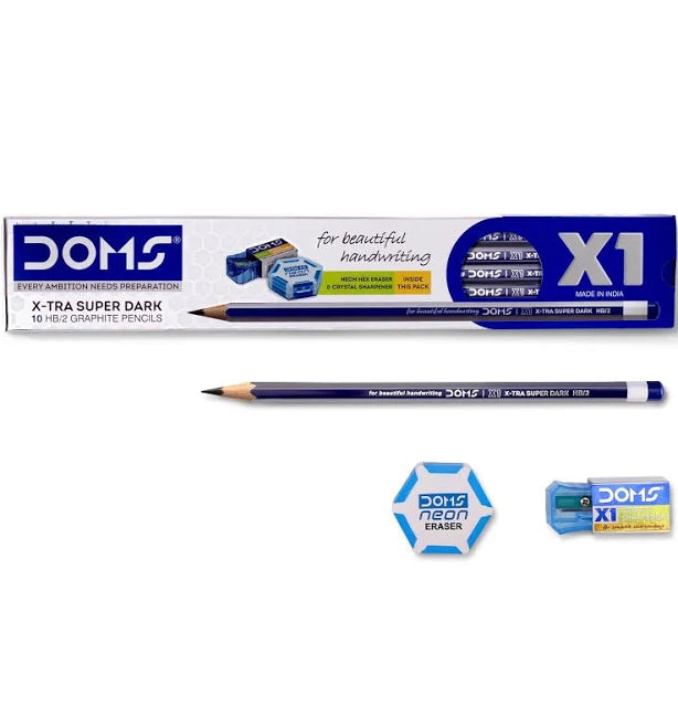 DOMS X1 X-TRA Super Dark HB/2 Graphite Pencils – Pack of 10 |
