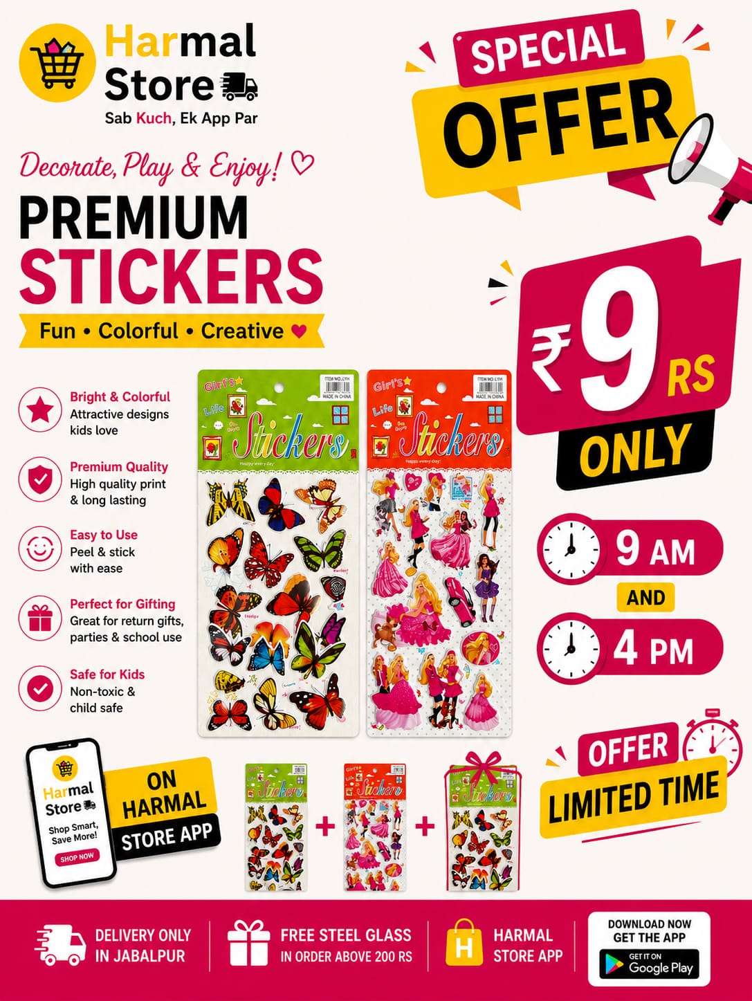 Premium Kids Stickers Pack | Colorful Cartoon Butterfly & Princess Stickers | Self Adhesive Peel & Stick Reward Stickers for Kids