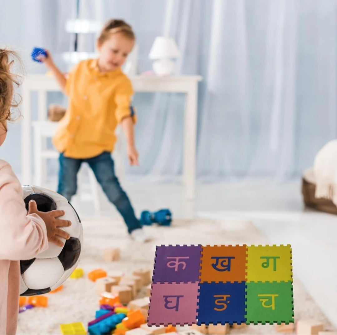 Hindi Alphabet EVA Foam Puzzle Mat for Kids, Interlocking Floor Mat with Hindi Letters