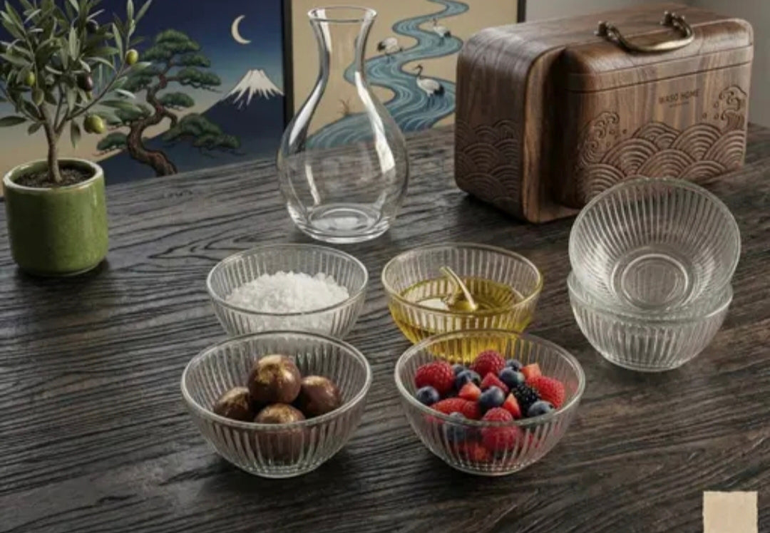 Ribbed Glass Prep & Serve Bowls Set (100ml Each) | BPA-Free & Lead-Free | Crystal Clear Glass Bowls