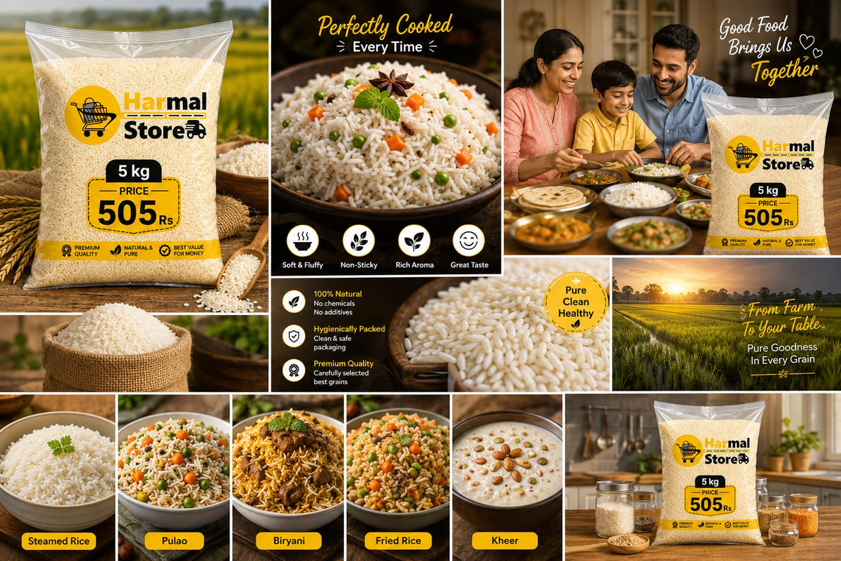 Harmal Store Rice 5 kg | Premium Quality Rice for Daily Cooking | Ideal for Steamed Rice, Pulao, Biryani, Fried Rice & Kheer | Hygienically Packed