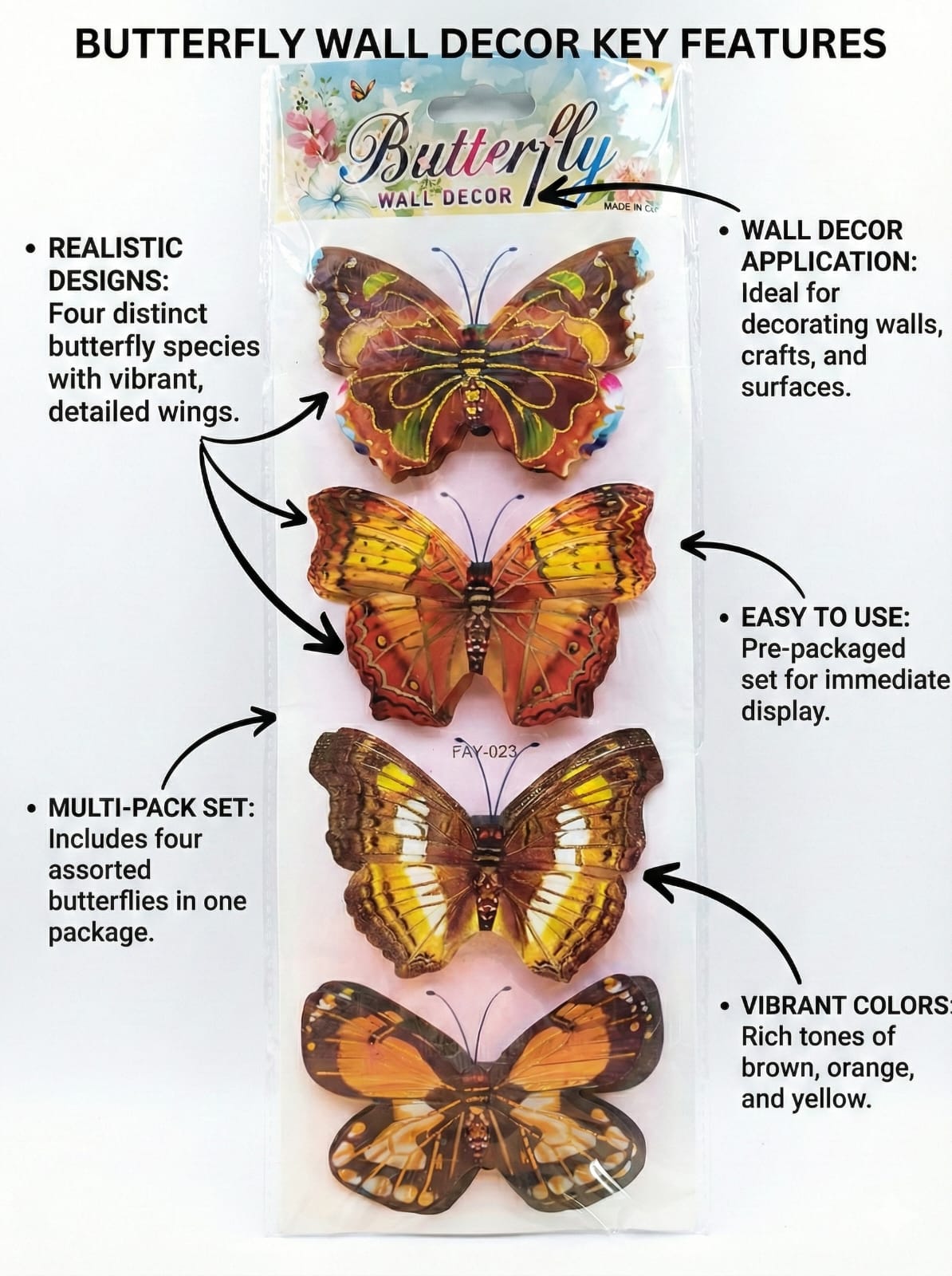 Butterfly Wall Decor Stickers – Set of 4 Realistic 3D Butterflies