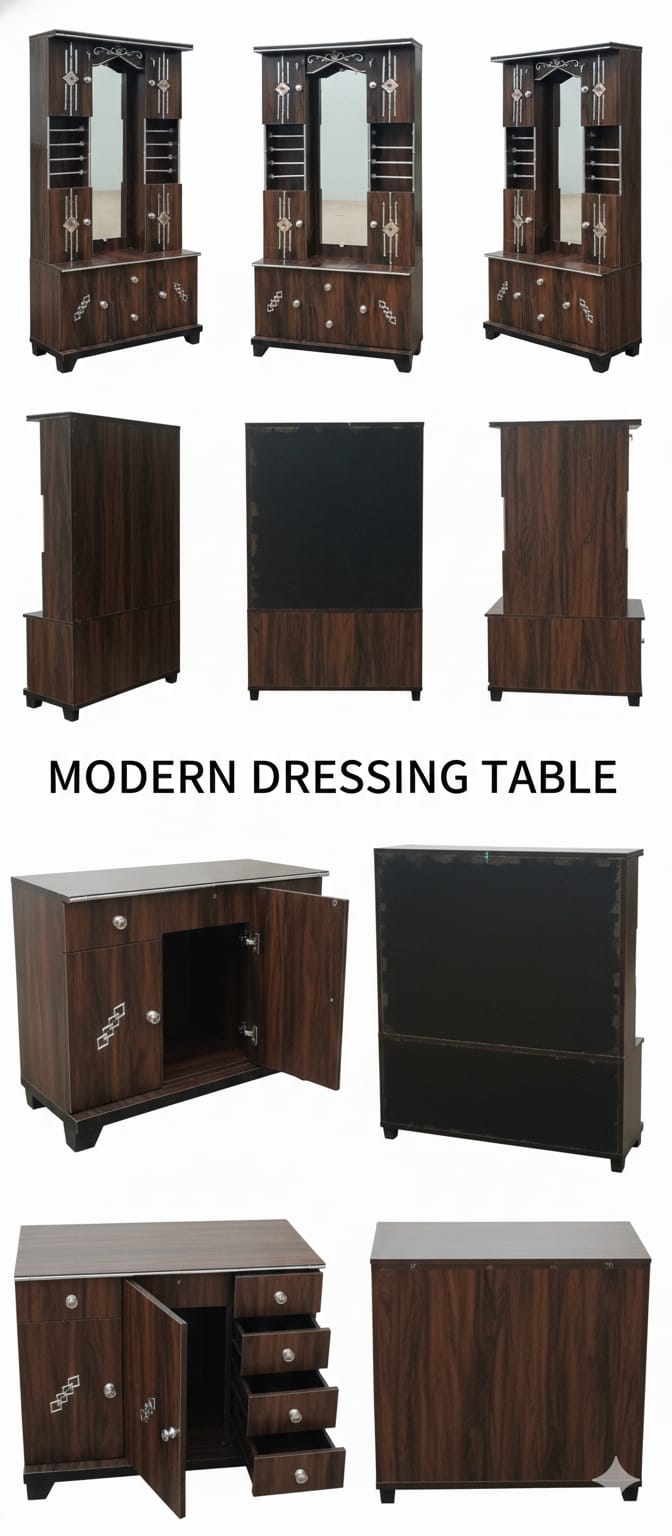 Modern Wooden Dressing Table with Mirror & Storage