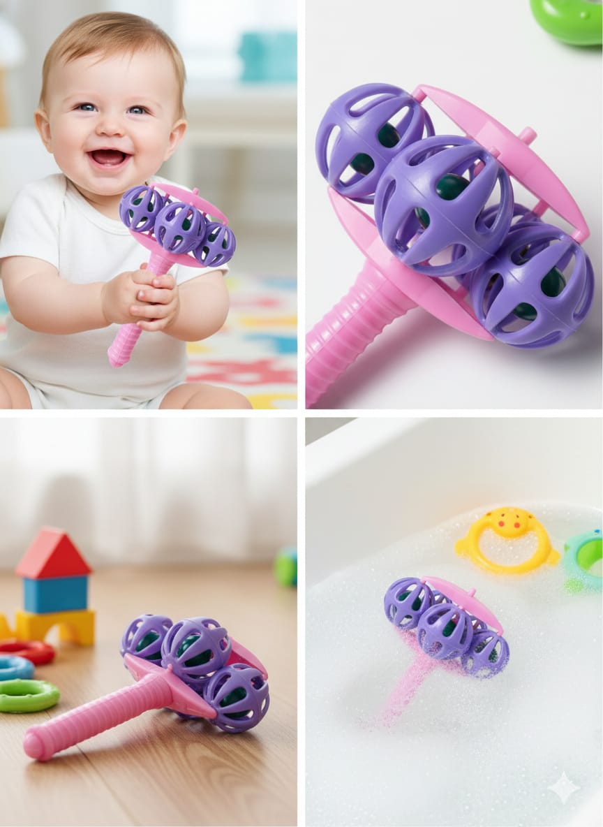 Baby Rattle Toy with Easy-Grip Handle – Colorful Sensory Toy