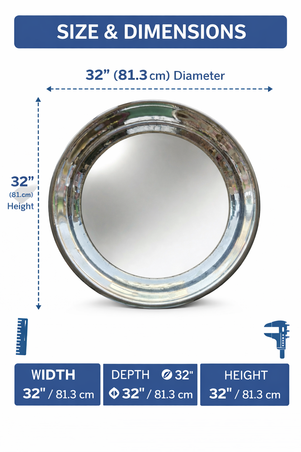 32 Inch Round Chrome Frame Ring | Decorative Mirror Frame | Premium Stainless Steel Circular Frame