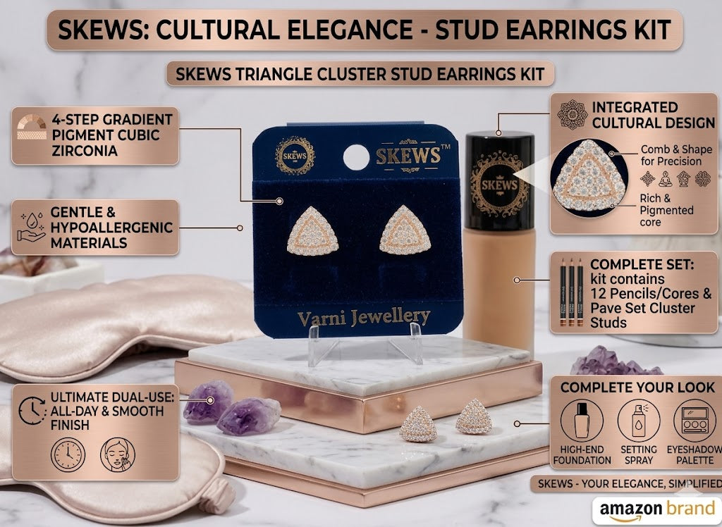 Varni Jewellery Triangle Stud Earrings for Women & Girls | Gold Plated CZ Diamond Earrings | Elegant Partywear Daily Wear Ear Studs