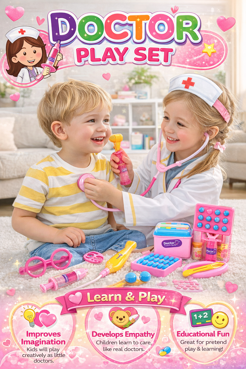 24-Piece Doctor Play Set for Kids | Fun & Educational Pretend Play Kit for Toddlers | Includes Stethoscope, Toy Syringe, & Carrying Case