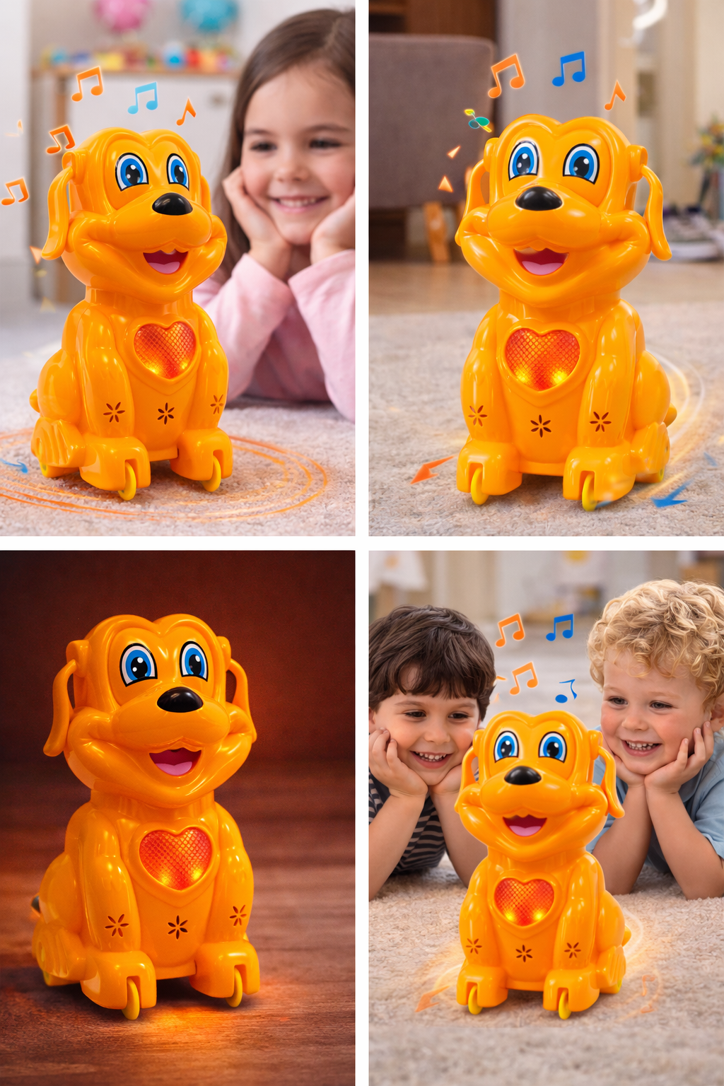 Cute Dog Toy for Kids with LED Light & Music, Battery Operated Moving Puppy Toy with Wheels, Interactive Musical Toy for Toddlers Boys & Girls (3+ Years)