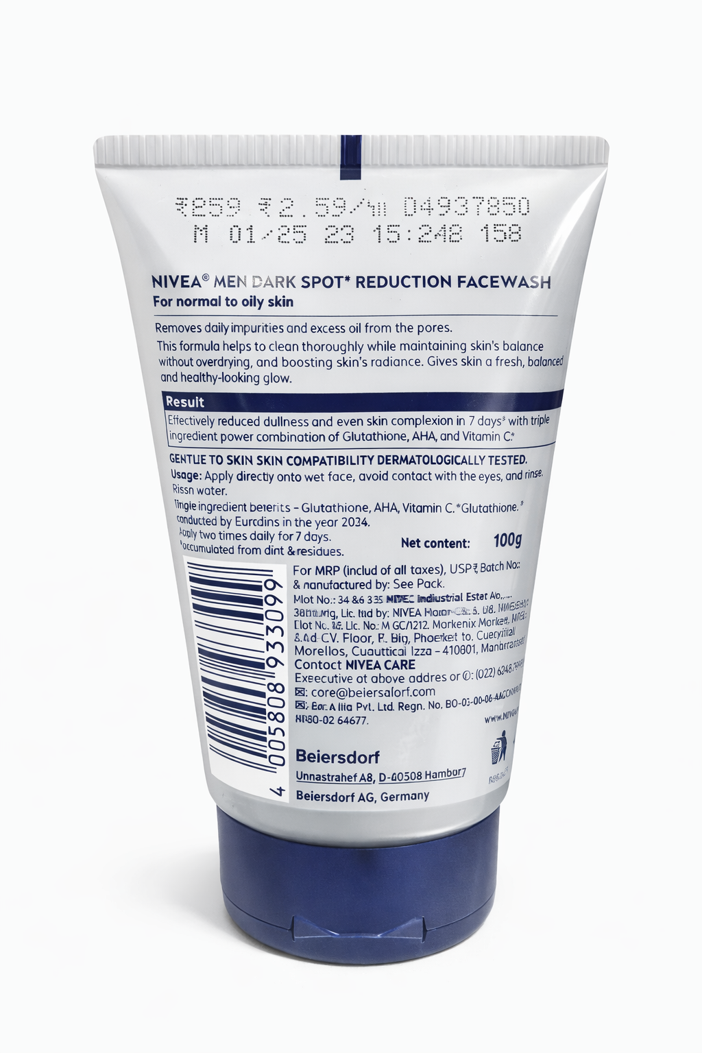 Nivea Men Dark Spot Reduction Face Wash with Gluta, AHA & Vitamin C, Brightening Face Cleanser for Men
