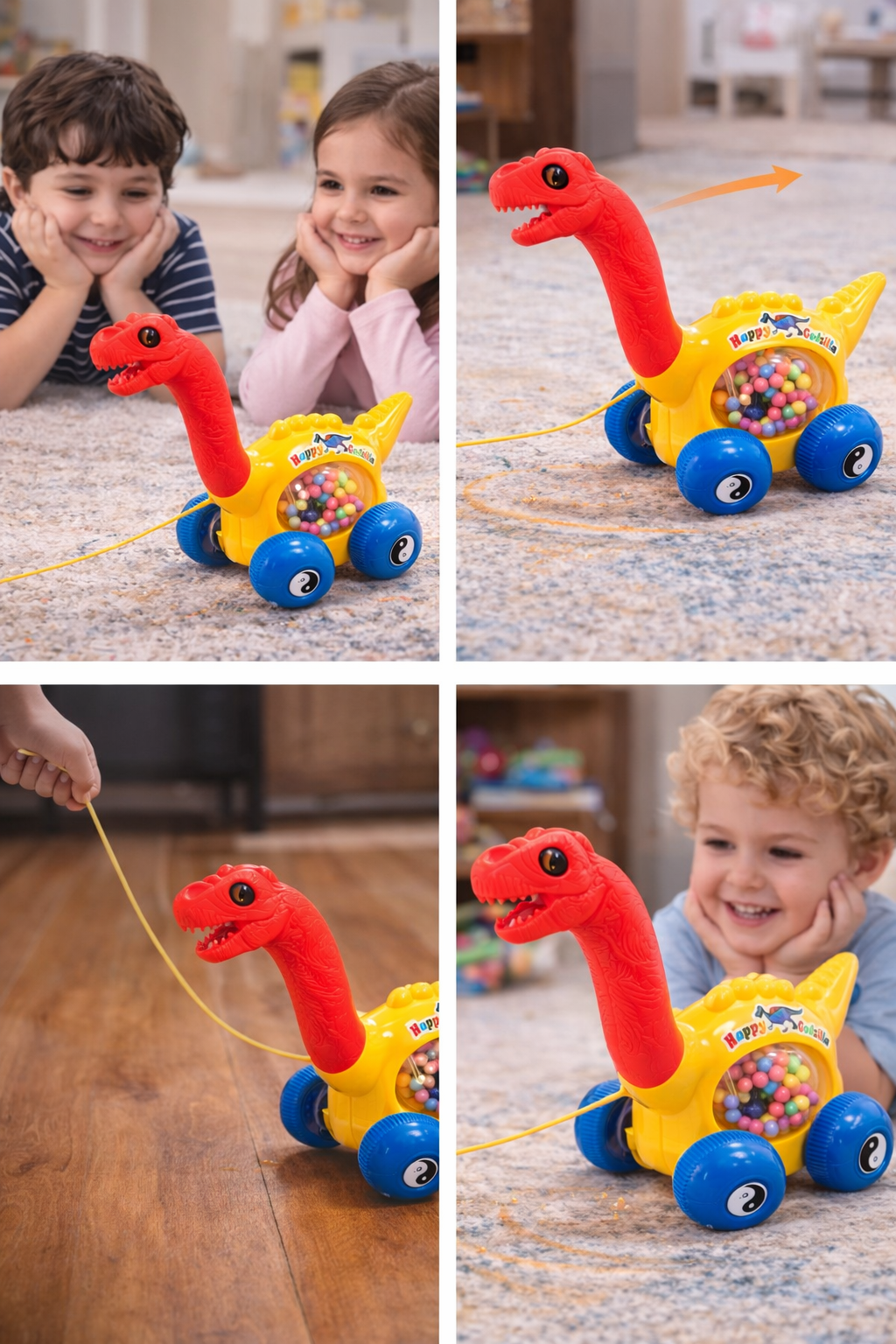 Dinosaur Pull Along Toy for Kids 3+ Years, Beads Spinning Dino Toy with Wheels, No Battery Walking Toy, Educational Toddler Toy for Boys & Girls