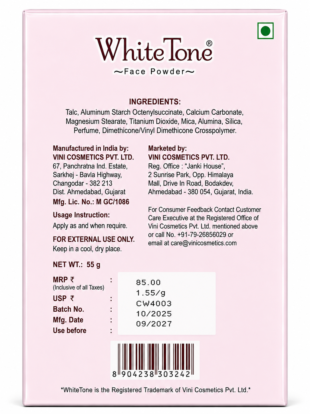 White Tone Face Powder with Softshade Formula | Oil Control Compact Powder | Smooth Matte Finish | Natural Pink Glow | Lightweight Daily Face Makeup Powder | Suitable for All Skin Types