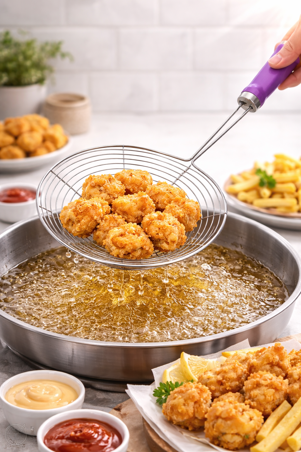 Stainless Steel Skimmer Ladle 12 Inch ā Deep Fry Strainer Spoon with 5.5 Inch Wire Basket, Heat Resistant, Non-Slip Handle, Kitchen Tool for Frying & Draining