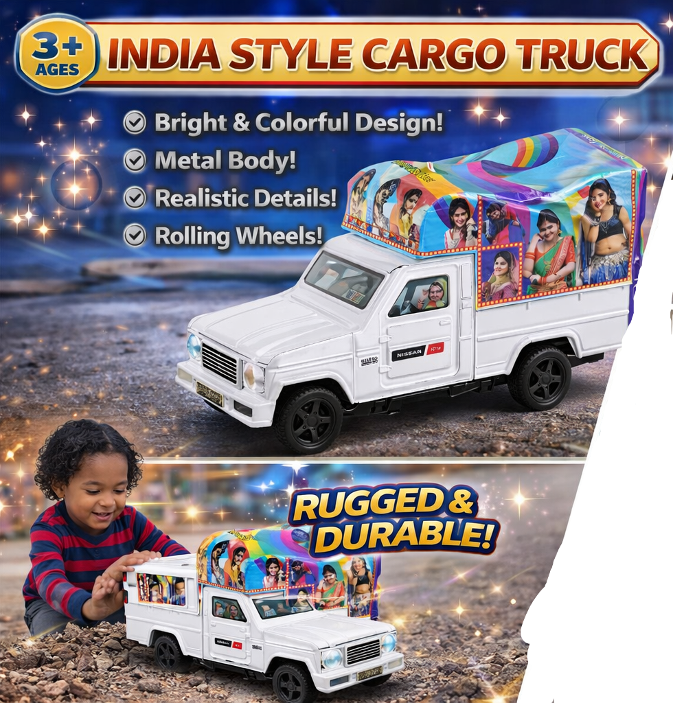 India Style Cargo Truck Toy for Kids ā Die-Cast Metal Mini Truck with Rolling Wheels & Colorful Design ā Indian Transport Toy Vehicle for Boys & Girls (3+ Years)