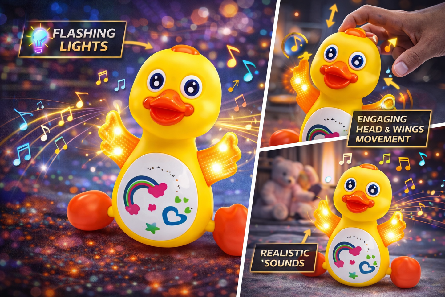 Musical Duck Toy for Kids with Lights & Sound | Dancing Duck Toy with Moving Wings & Head | Battery Operated LED Toy for Toddlers | Fun Learning Toy (3+ Years)