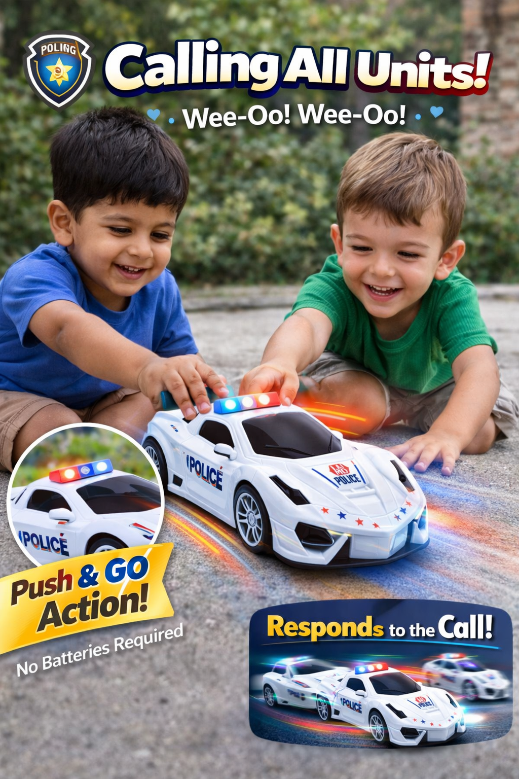Police Toy Car for Kids, Push and Go Friction Powered Car with Lights, Realistic Police Design Toy Vehicle, Durable ABS Plastic Car for Boys & Girls (3+ Years)