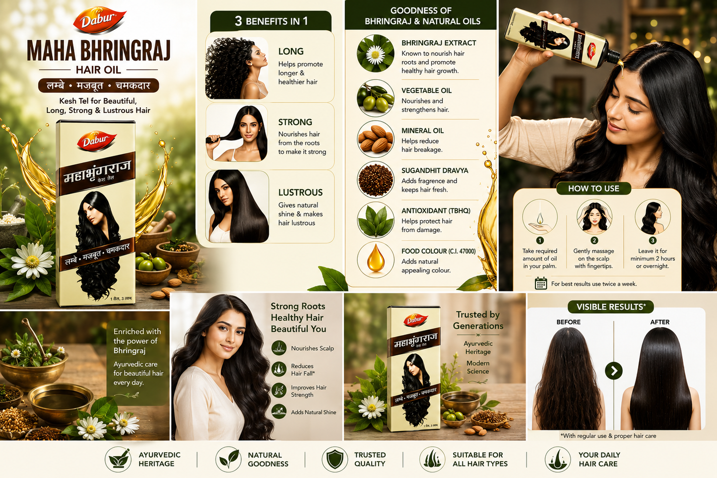 Dabur Maha Bhringraj Hair Oil | Enriched with Bhringraj Extract | Nourishes Hair Roots | Helps Reduce Hair Fall Due to Breakage | For Long, Strong & Lustrous Hair | Suitable for Men & Women