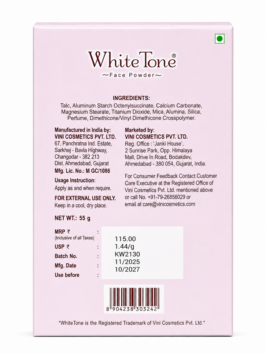 White Tone Face Powder with Softshade Formula | Oil Control Compact Powder | Smooth Matte Finish | Natural Pink Glow