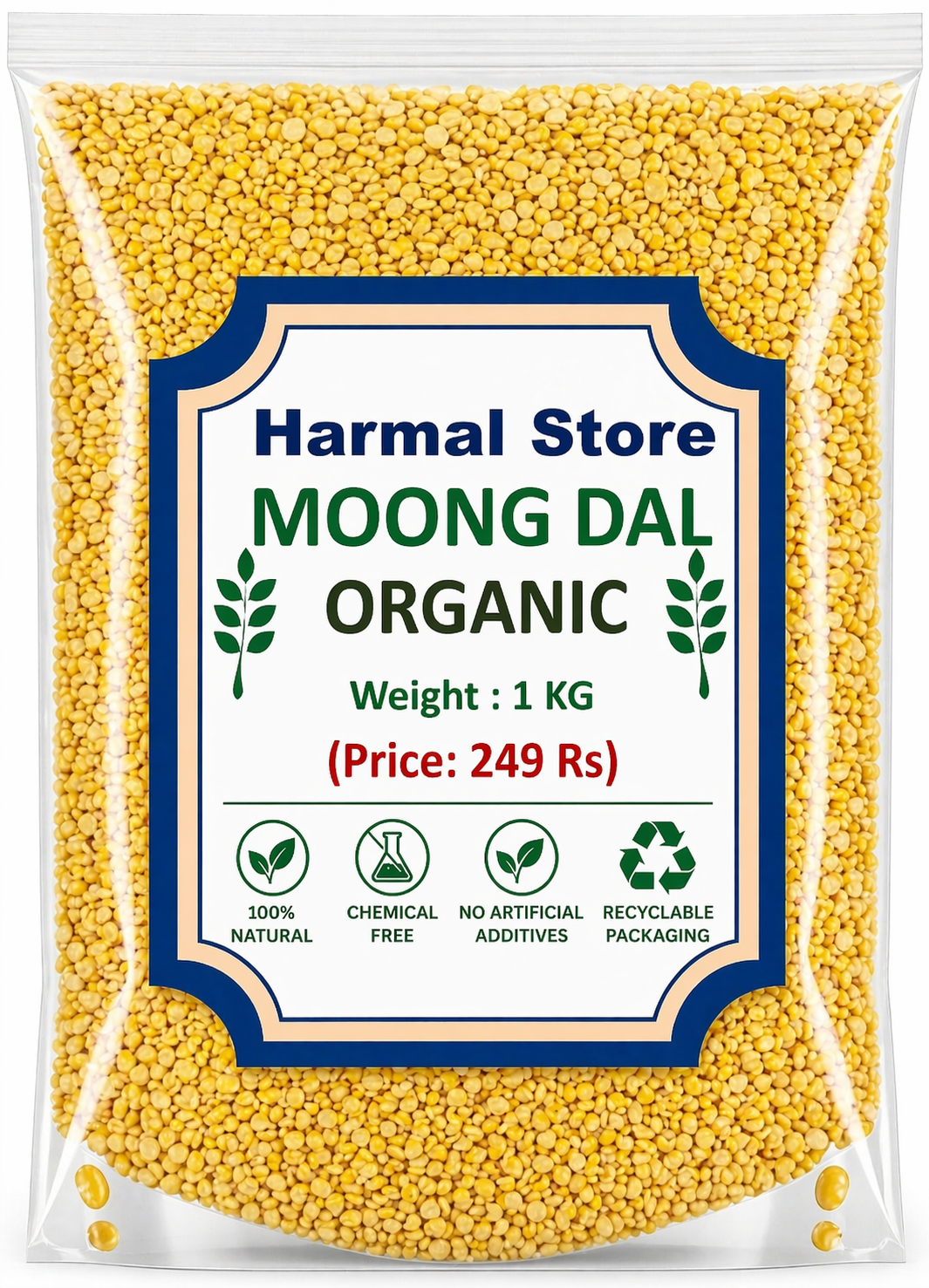 Harmal Store Organic Moong Dal 500g | Premium Split Yellow Moong Dal | High Protein & Easy to Digest | Chemical-Free & Natural
