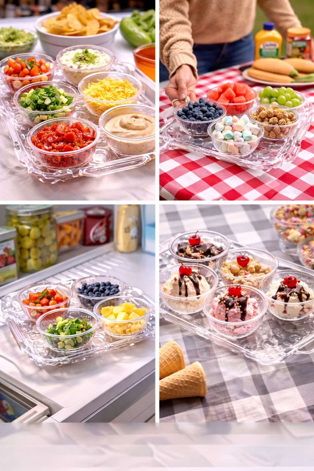 6 Bowl Serving Tray Set with Clear Plastic Bowls – BPA-Free Snack & Dip Serving Platter with Handles – Decorative Appetizer Tray for Parties, Dry Fruits, Snacks & Condiments
