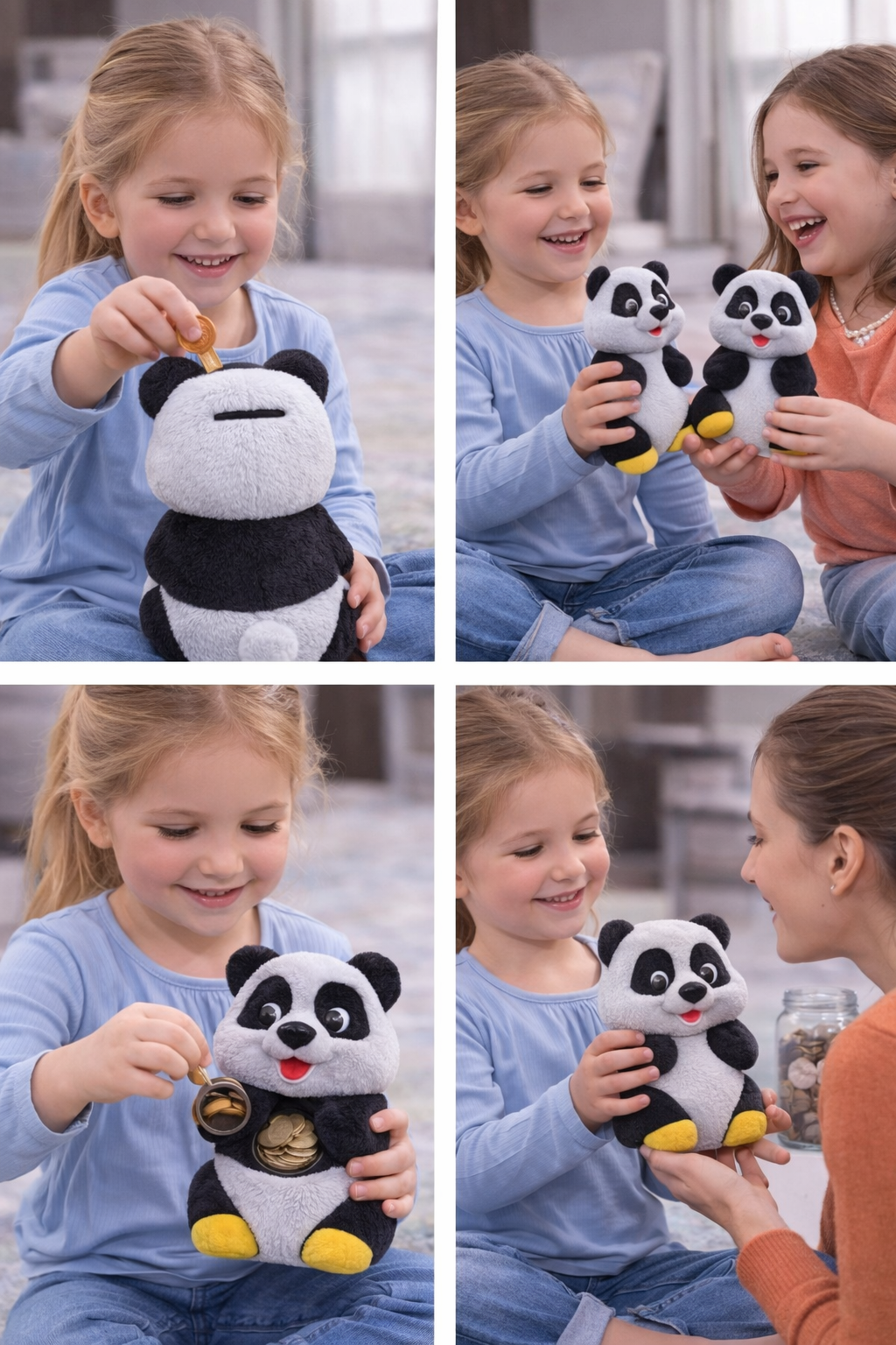 Panda Piggy Bank for Kids, 10 Inch Cute Plush Coin Bank, Soft Toy Money Saving Box with Coin Slot & Bottom Access, Gift for Boys & Girls (3+ Years)