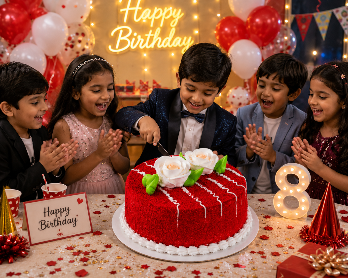 Red Velvet Cake with White Rose Topping (300 grams) | Premium Fresh Cream Red Velvet Cake | Birthday Cake | Anniversary Cake | Celebration Cake