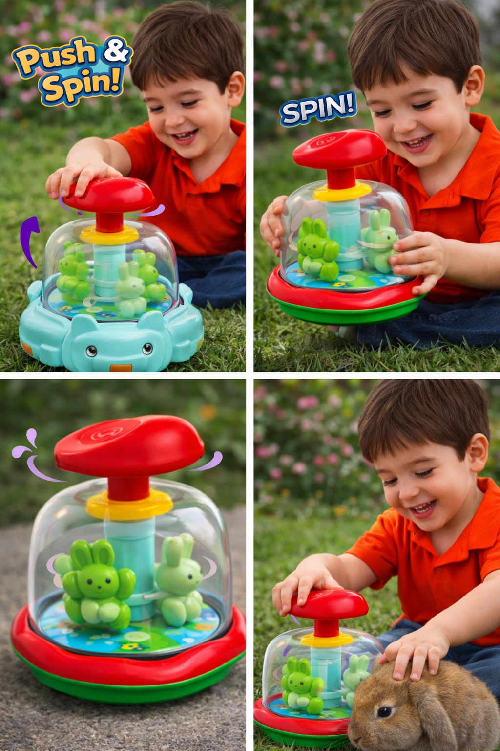 Spin Bunny Toy for Kids (1+ Years) ā Push & Spin Bunny Toy with Moving Animals, No Battery Required, Interactive Baby Toy for Toddlers