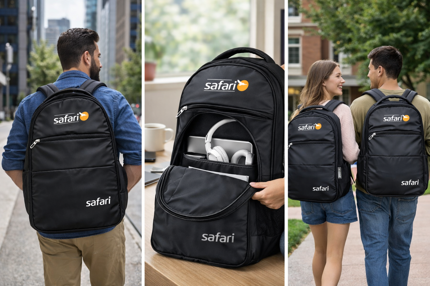 Safari Backpack for Men and Women, Laptop Backpack with Padded Sleeve, Adjustable Straps,