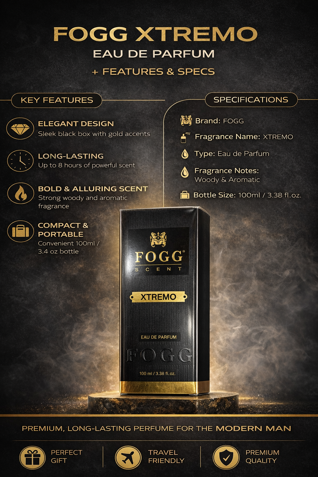 FOGG Intensio Eau De Parfum for Men 100ml | Long Lasting Woody Aromatic Perfume | Premium Fragrance Spray for Daily Use & Special Occasions