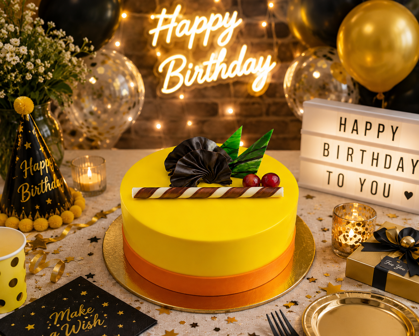 Premium Mango Cake (350 grams) | Fresh Mango Cream Cake | Yellow Mirror Glaze Cake | Birthday Cake | Anniversary Cake | Celebration Cake