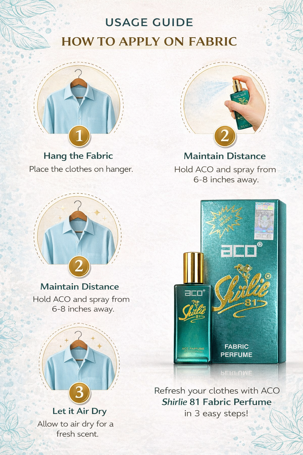 ACO Shirlie 81 Fabric Perfume Spray | Long-Lasting Freshness for Clothes & Linens | Gentle on Fabrics