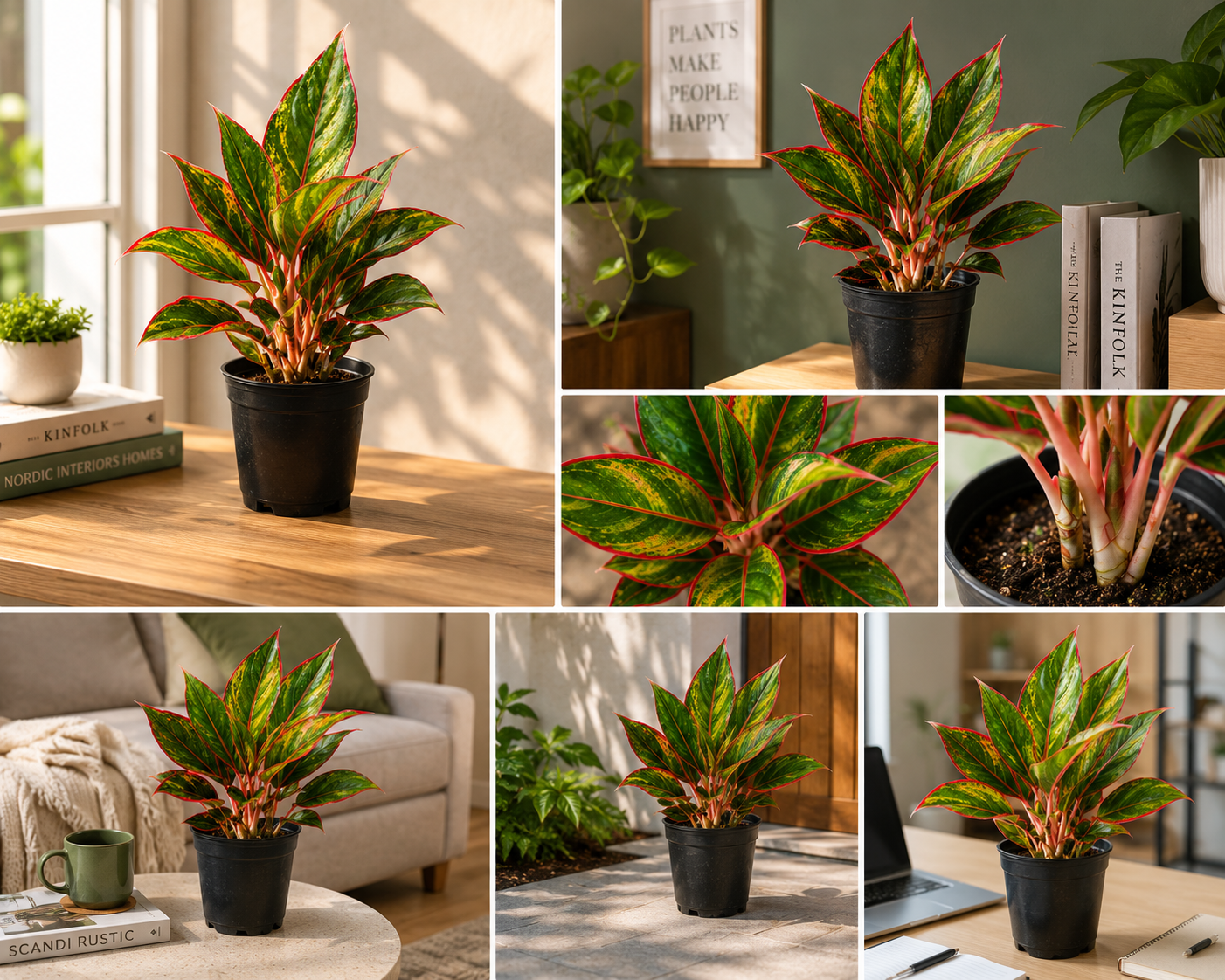 Aglaonema Siam Aurora Live Plant | Red Aglaonema Indoor Ornamental Plant | Air Purifying Houseplant | Easy Care Decorative Foliage Plant for Home, Office & Indoor Spaces