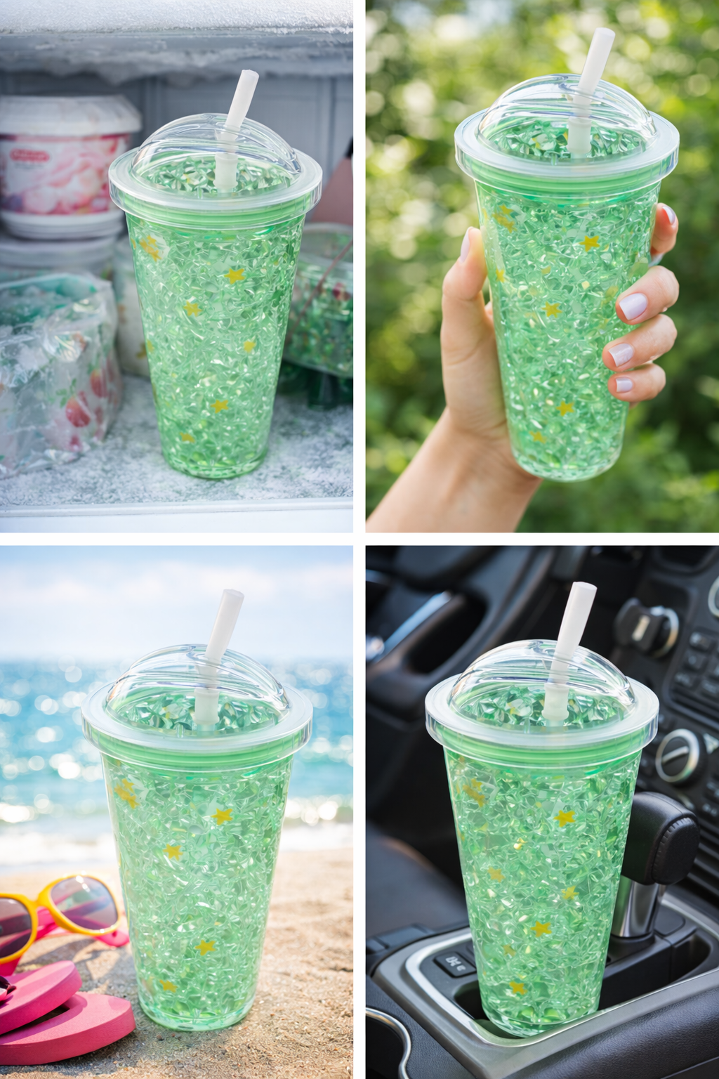 Gel-Filled Tumbler with Straw & Dome Lid 16oz | Freezer Safe Cooling Cup | Reusable Straw | Leak-Proof Lid | Insulated Cold Drink Cup for Juice, Smoothies & Beverages