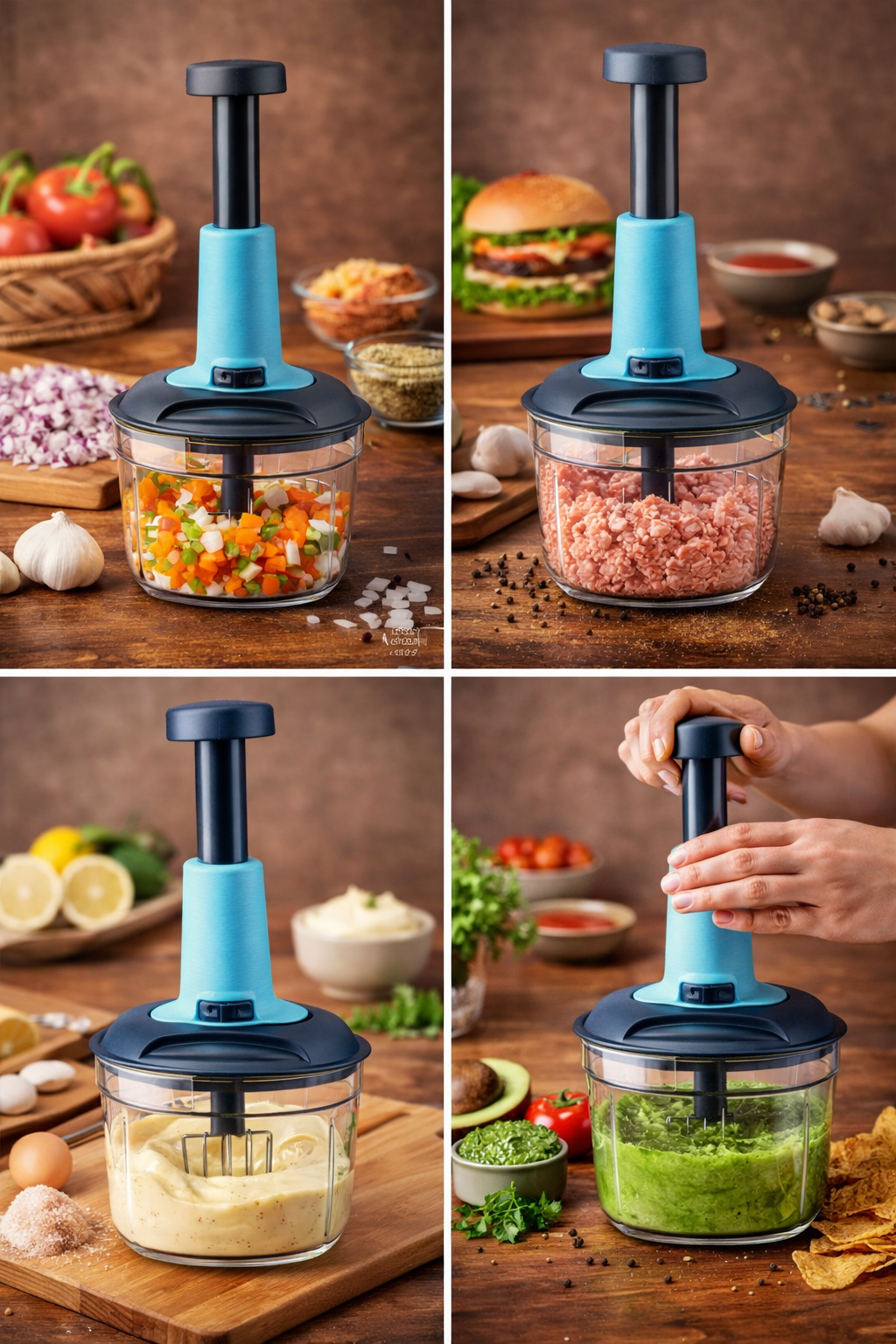 Chirag Junior Push Chopper 650ml | Manual Vegetable Chopper with Stainless Steel Blades | 2-in-1 Chopper & Whisker | Easy Push Operation | Kitchen Food Processor for Onion, Garlic & Vegetables