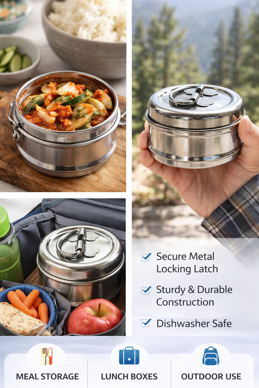 Stainless Steel Storage Container with Locking Lid, 12 oz Leakproof Food Container, BPA-Free Durable Lunch Box, Rust & Corrosion Resistant, Dishwasher Safe Small Snack Container