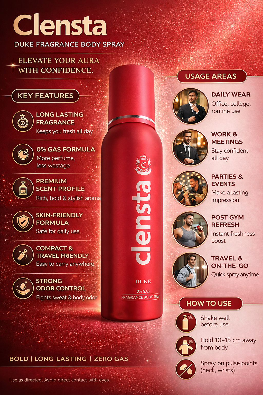 Clensta Noble Fragrance Body Spray for Men, Long-Lasting No Gas Perfume Spray with Woody Oriental Notes