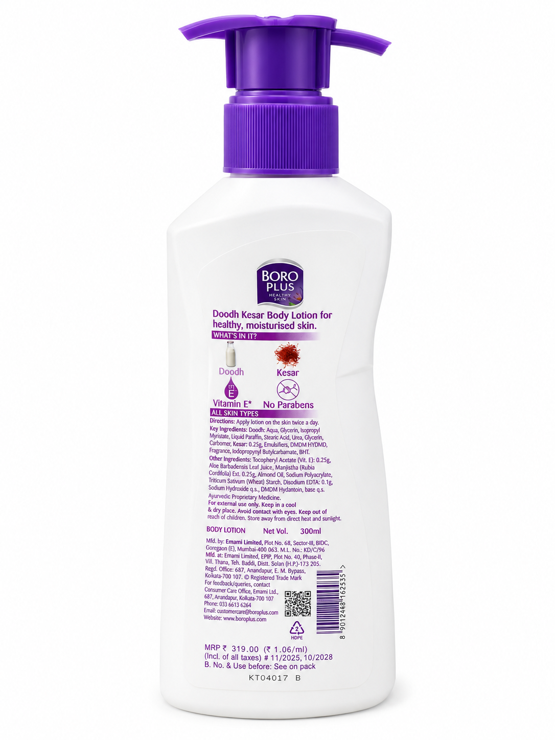 BoroPlus Doodh Kesar Body Lotion with Milk Proteins, Saffron & Vitamin E ā Deep Moisturizing Body Lotion for Soft, Smooth & Nourished Skin, 24-Hour Hydration, 300ml