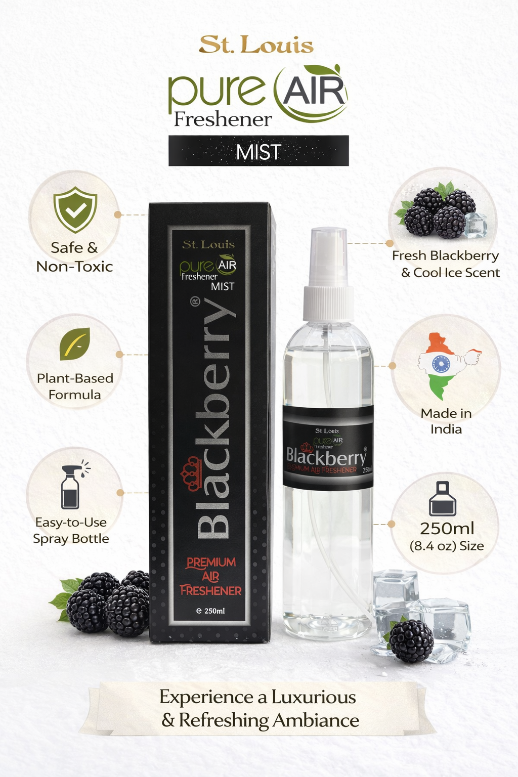 St Louis Pure Air Freshener Blackberry Mist | Fresh Blackberry & Cool Ice Scent | Premium Home & Office Fragrance
