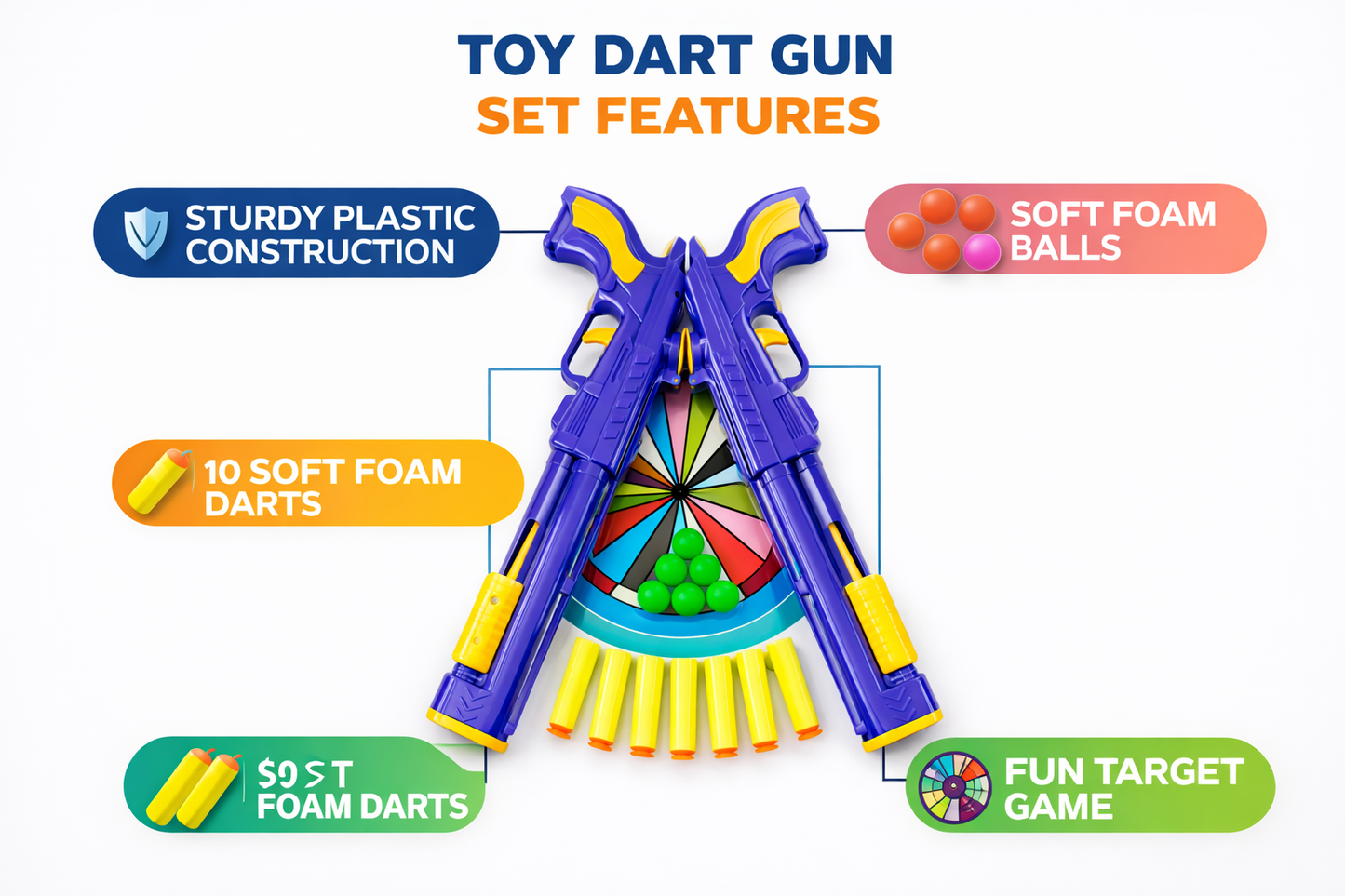Kids Toy Gun Set with Soft Foam Bullets & Balls | 8 Piece Shooting Toy Gun Kit for Boys & Girls
