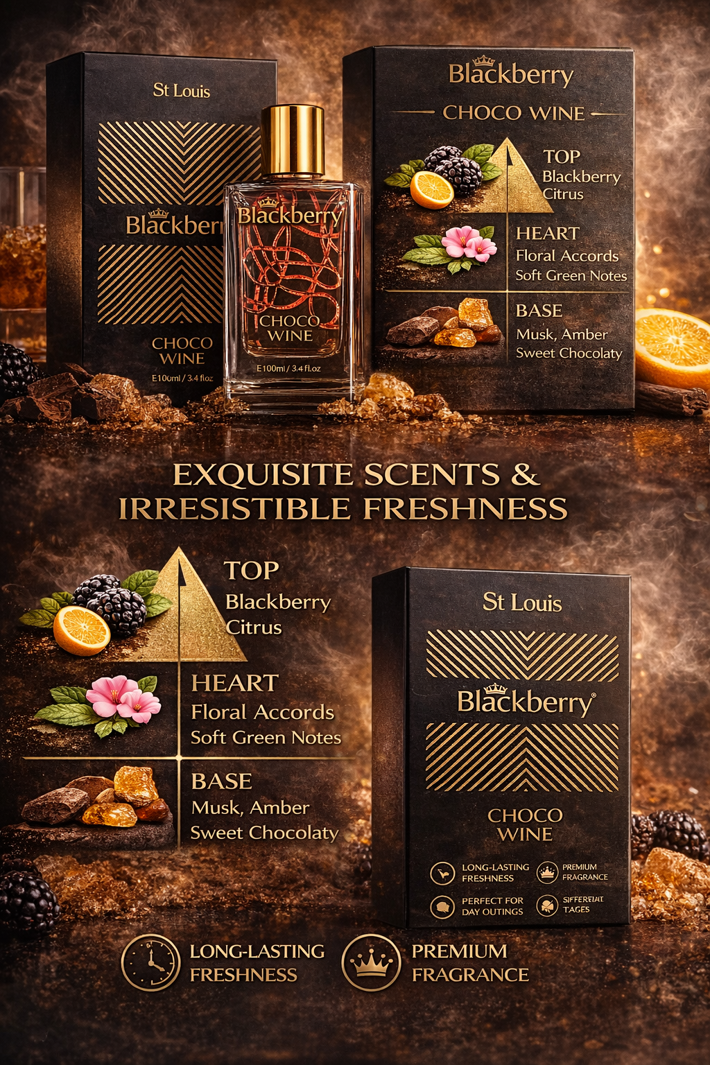 St Louis Blackberry Choco Wine Eau De Parfum 100ml ā Long Lasting Fruity Gourmand Perfume | Sweet Chocolate Musky Fragrance | Premium Night Wear Scent