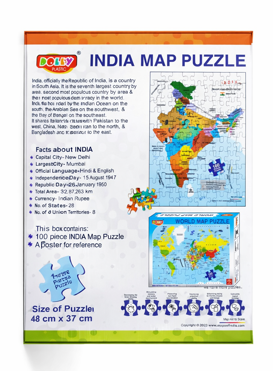 India Map Puzzle for Kids (100 Pieces) | Educational Jigsaw Puzzle with States & Capitals | Learning Toy for Children